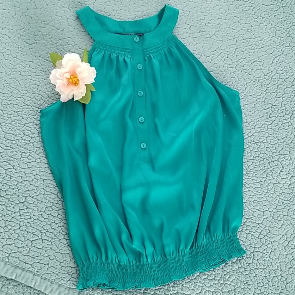 Emerald green halter button top